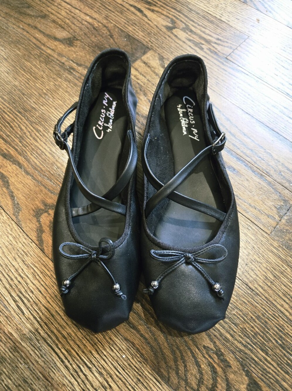 Circus NY x Sam Edelman Black Leather Bow Zuri Flats Adjustable Strap Size 9.5